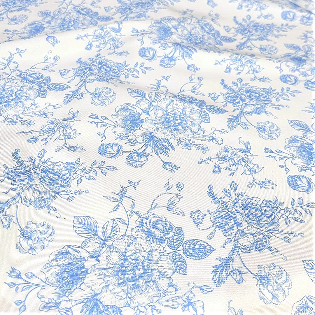 Nappe ronde 132" - Toile française bleu clair