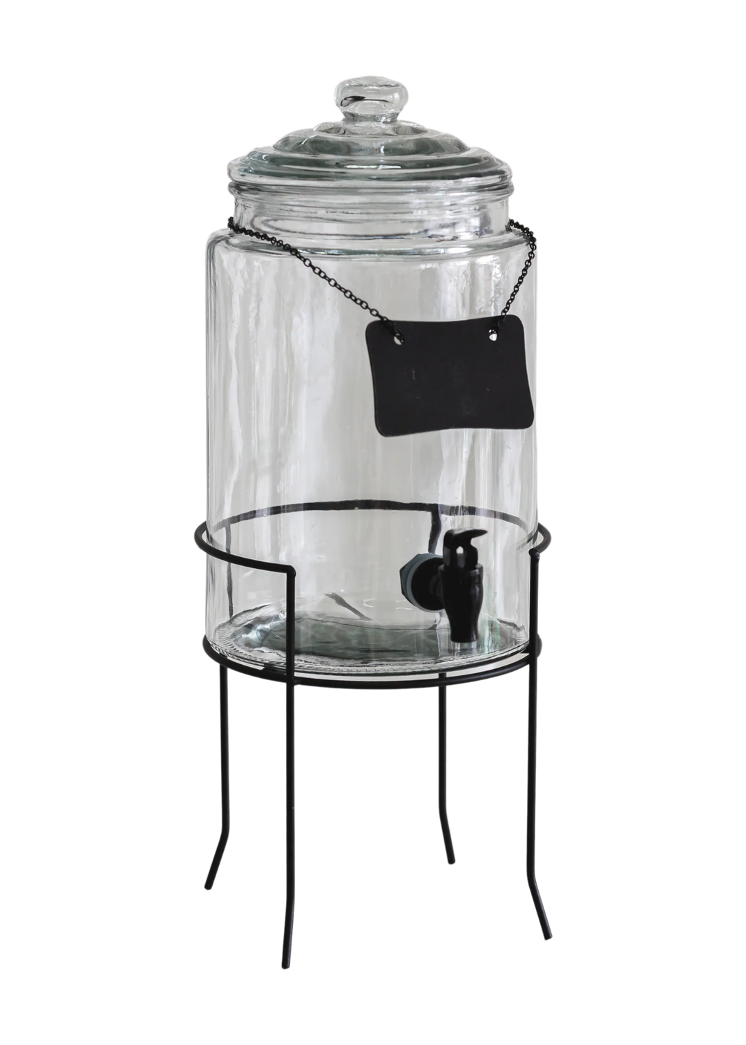 Distributeur de boisson en verre et tableau à craie