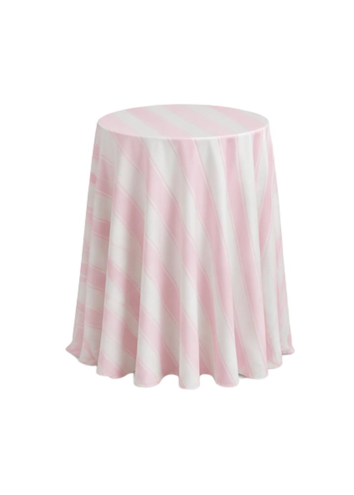 Nappe ronde à rayures 132'' - Cabana rose