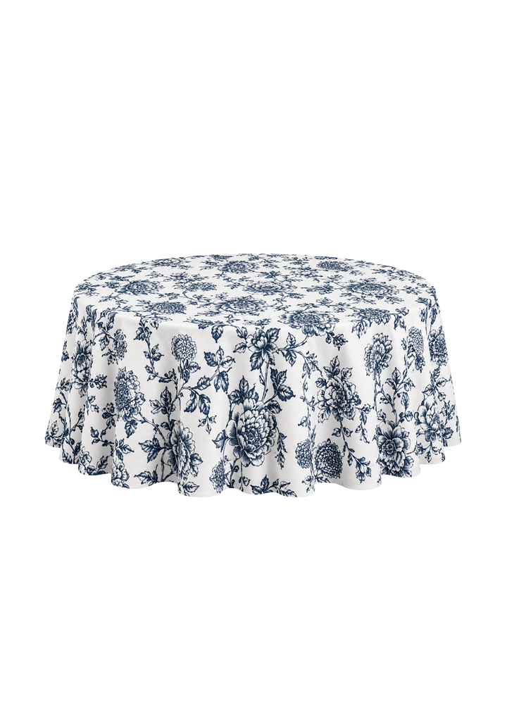 Nappe ronde 132" - Lin Bloom bleu marine