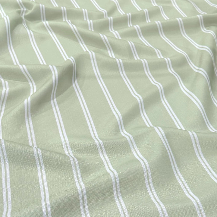 Nappe ronde à rayures 132'' - Capri sauge